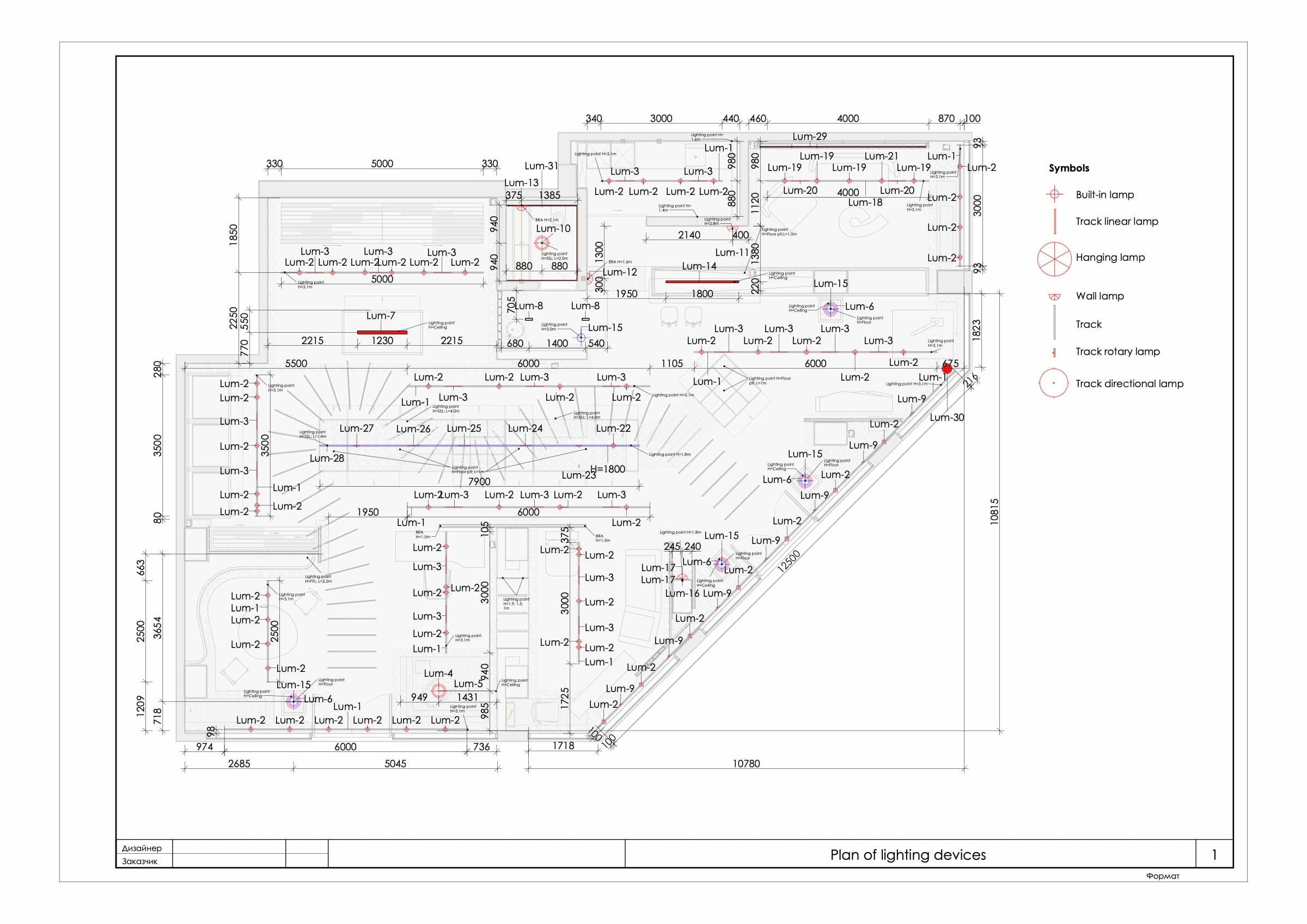 План расстановки светильников шоурума Umbra в Revit